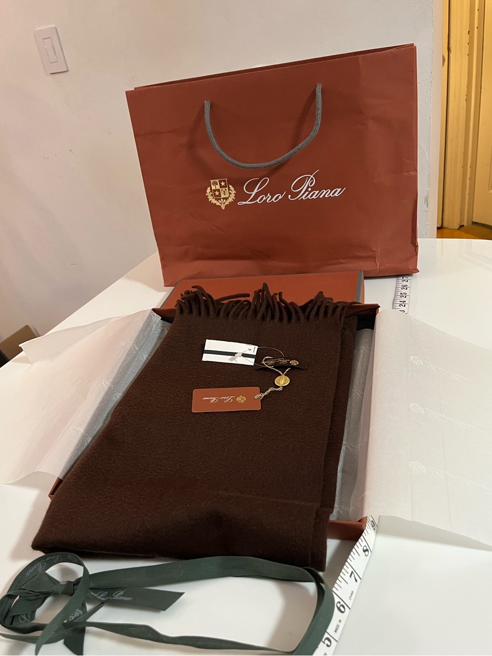 Loro Piana Dark BrownFringe Scarf Sciarpa Piccola UNITA made in Italy